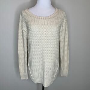 Beige Crew Neck Sweater Cotton Textured Sz Small